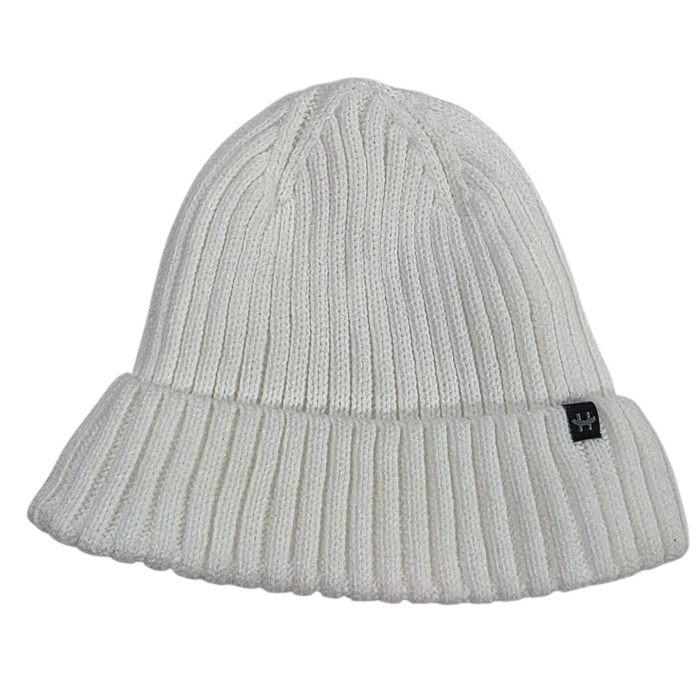 Hot Paws Knit Beanie Hat Ribbed Cuffed White OS‎ Tu Adult New